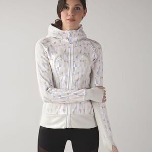 Lululemon Scuba Hoodie II Geometric Patterned White Neutral Women's Jacket Sz 2
